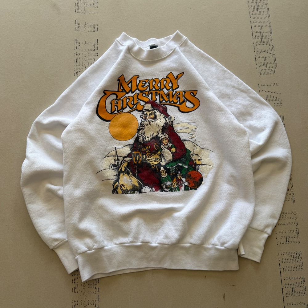 Vintage 80s Screen Stars Merry Christmas Santa Sweatshirt